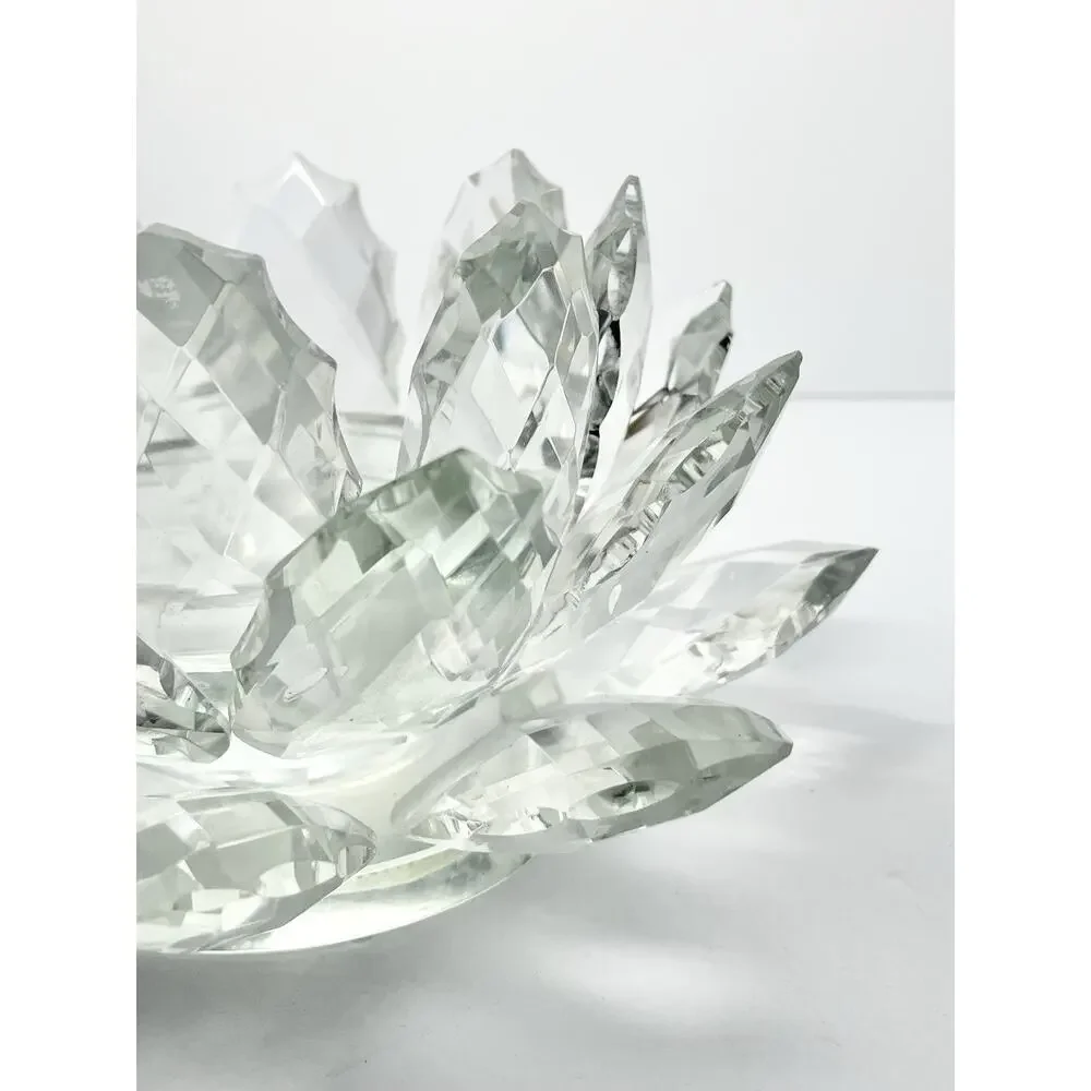 Shannon Crystal Godinger Large Faceted Crystal Lotus Pillar Candle Holder 8 1/4”